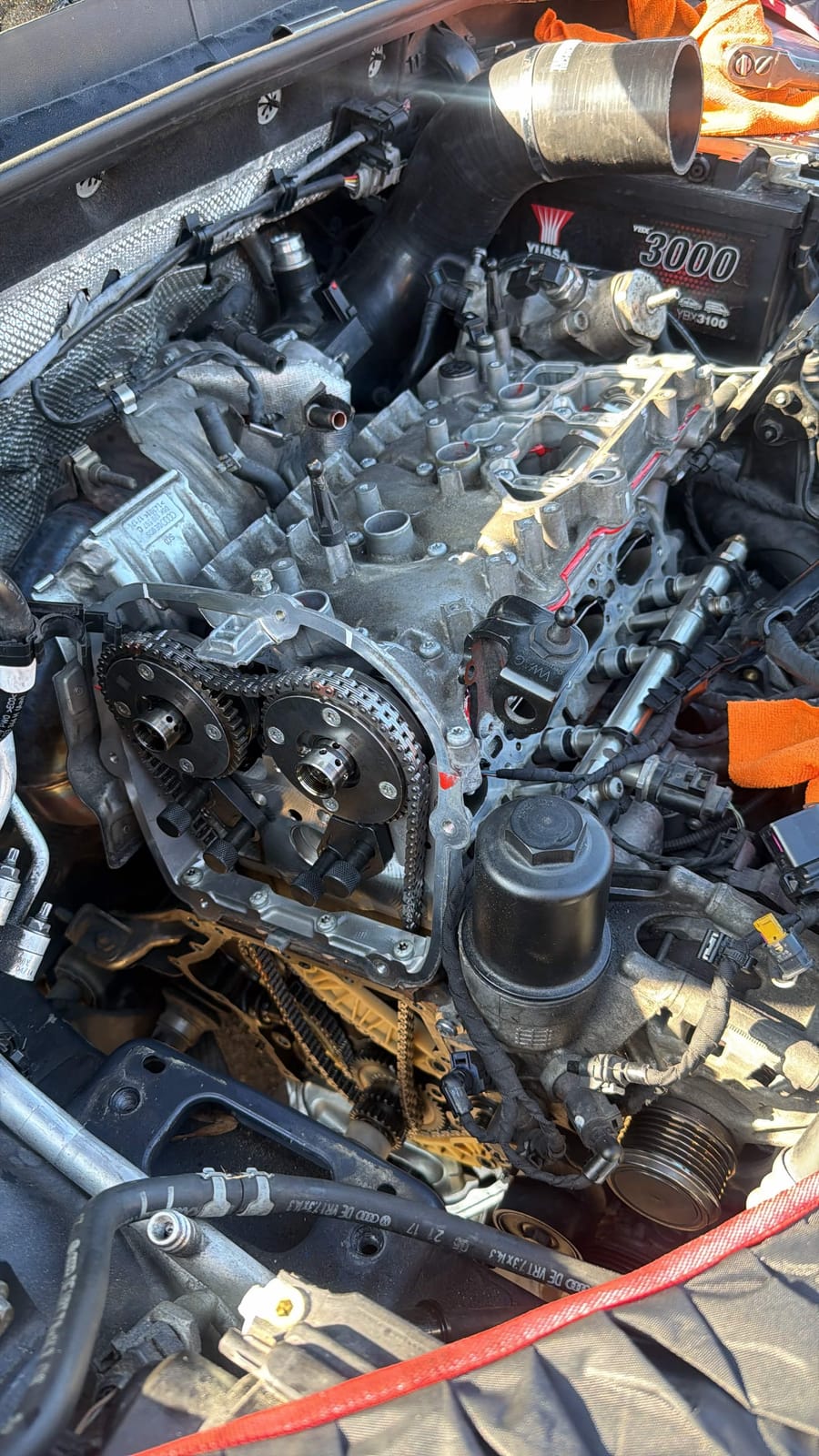 Timing chain and cam phasers exposed